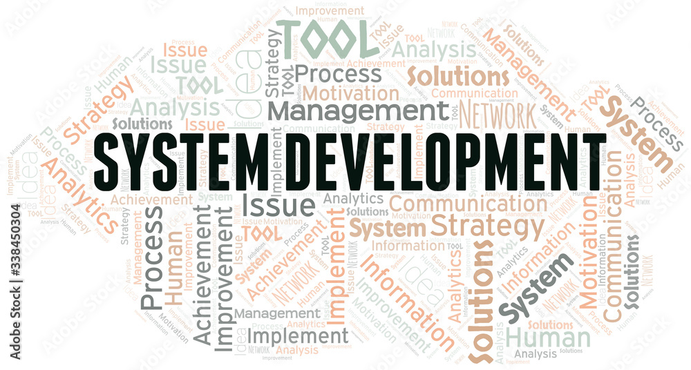 System Development typography vector word cloud.