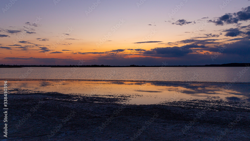 nice sunset landscape on lake