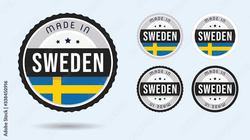Made in Sweden. Set of labels and badges. Merchandise tag with Swedish flag. Made in Sweden. Set of labels and badges. Merchandise tag with Swedish flag.