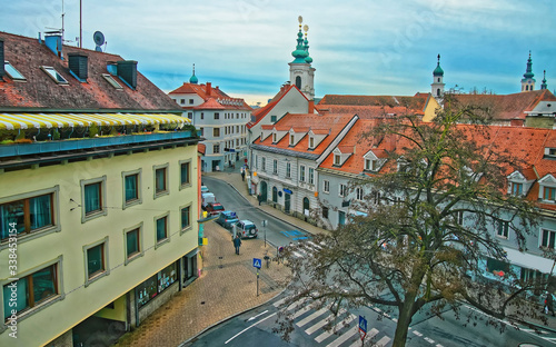 Panoramic view to Church of Our Lady of Succor in Graz in Austria in January photo
