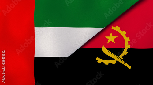 The flags of United Arab Emirates and Angola. News, reportage, business background. 3d illustration photo