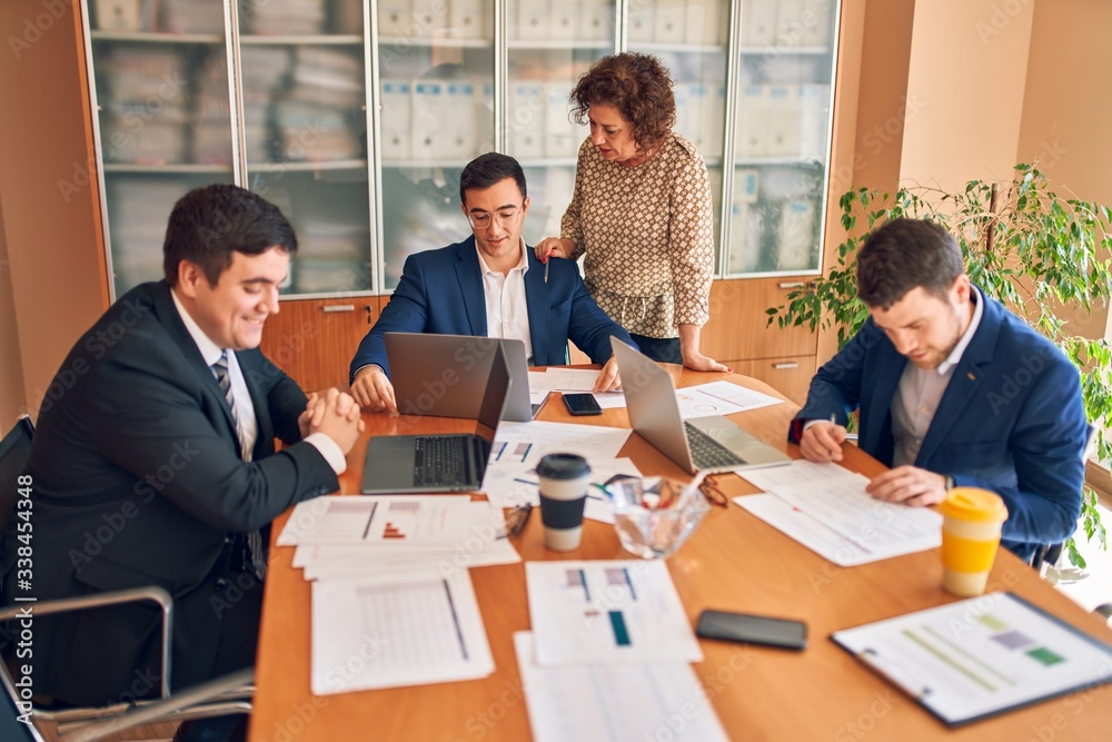 Business lawyers workers meeting at law firm office. Professional executive partners working on finance strategry at the workplace Business lawyers workers meeting at law firm office. Professional executive partners working on finance strategry at the workplace
