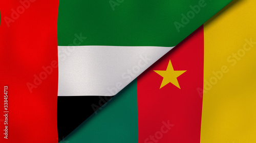 The flags of United Arab Emirates and Cameroon. News, reportage, business background. 3d illustration photo