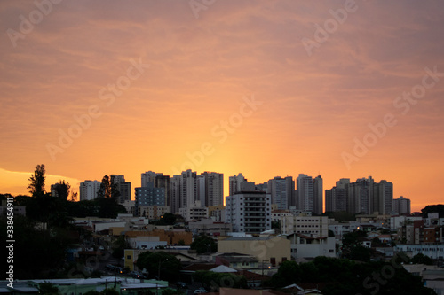 Orange sky sunset on the city skyline, interior, Ribeirao Preto, Sao Paulo