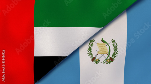 The flags of United Arab Emirates and Guatemala. News, reportage, business background. 3d illustration photo