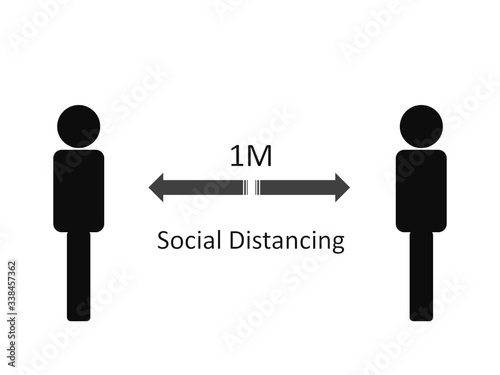 Social Distancing flat illustration. Symbol of men with arrow practicing social distancing due to COVID-19 outbreak.