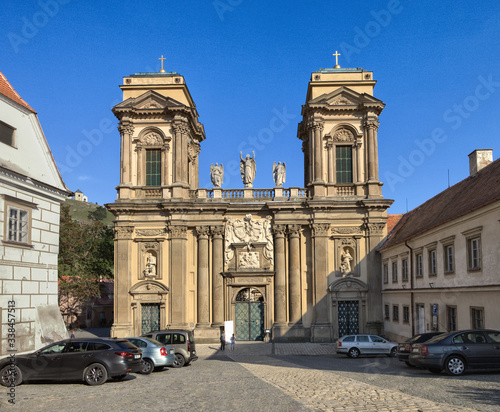 MIKULOV, CZECH REPUBLIC - JUNE 16, 2019: The Church of St. Anne in Mikulov with an imitation of the Holy House of Italian Loreto. Build on main square. South Moravia, Czech Republic, Europe. photo