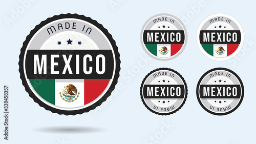 Made in Mexico. Set of labels and badges. Merchandise tag with Mexican flag.