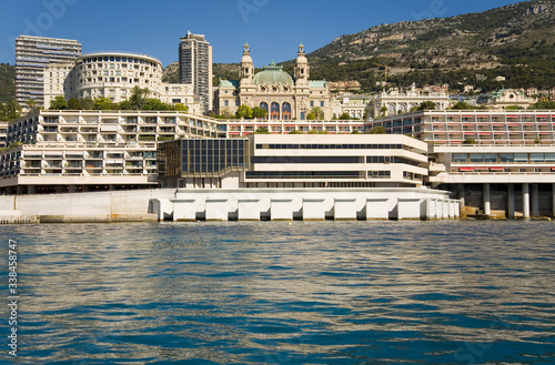 Seaside view of Monte-Carlo and skyline, the Principality of Monaco, Western Europe on the Mediterranean Sea