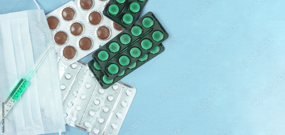 set of medicines on the table set of medicines on the table