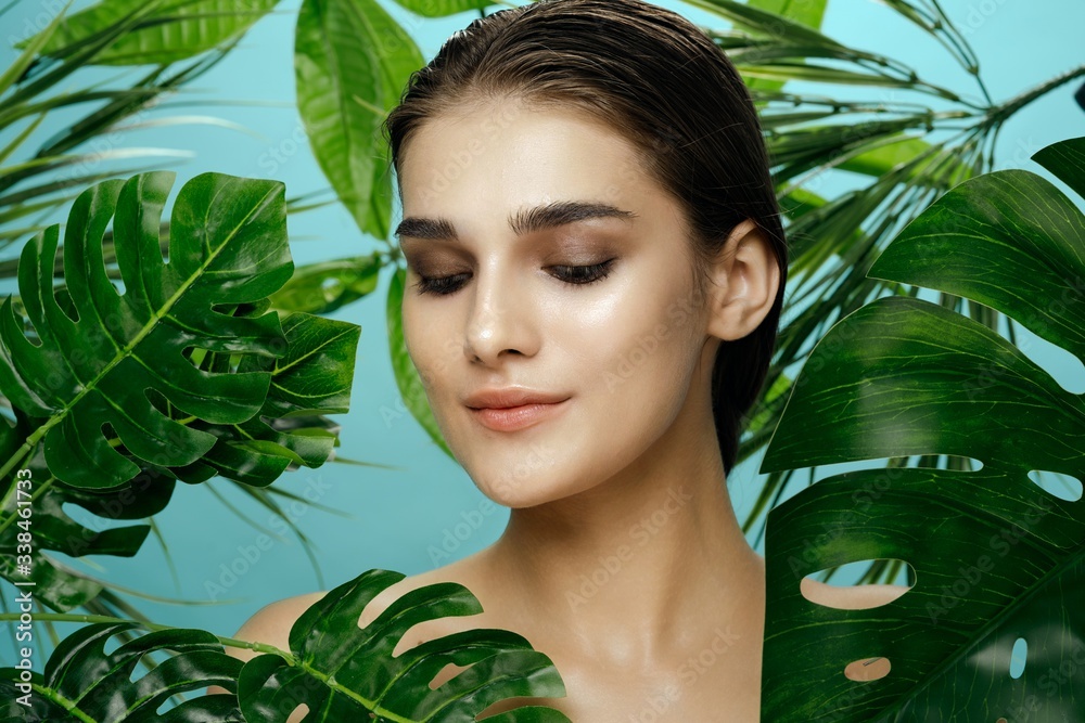 beautiful woman green leaves exotic beautiful woman green leaves exotic