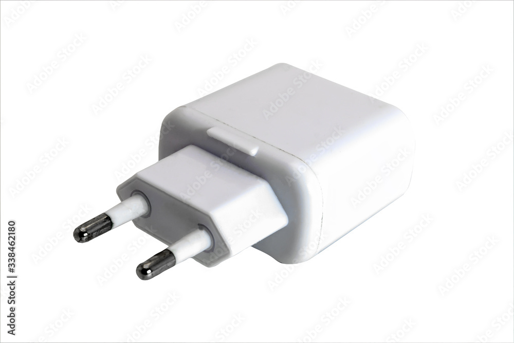 Power supply for charging a phone isolate on a white background close-up.