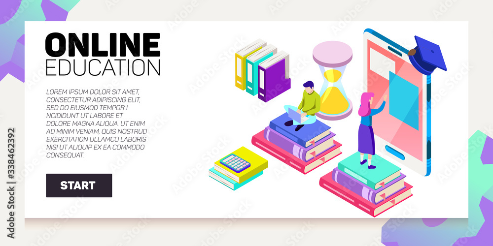 Isometric online education vector banner. E-learning. Imagination ad creativity. Isometric online education vector banner. E-learning. Imagination ad creativity.