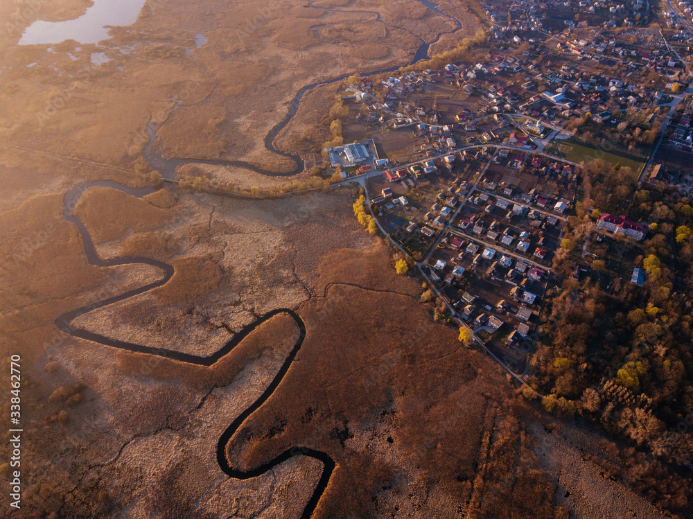 Obraz premium Aerial shot - The River Seret in west part of Ukraine