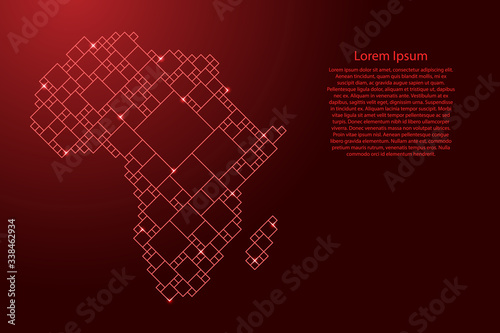 Africa mainland map from red pattern from a grid of squares of different sizes . Vector illustration.