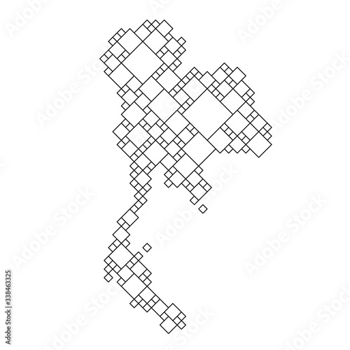 Thailand map from black pattern from a grid of squares of different sizes . Vector illustration.