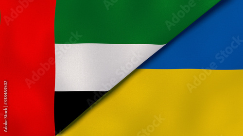 The flags of United Arab Emirates and Ukraine. News  reportage  business background. 3d illustration