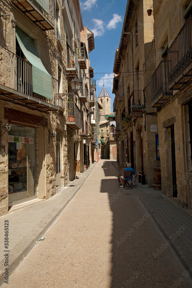 Village view with church in Solsona, Cataluna, Spain