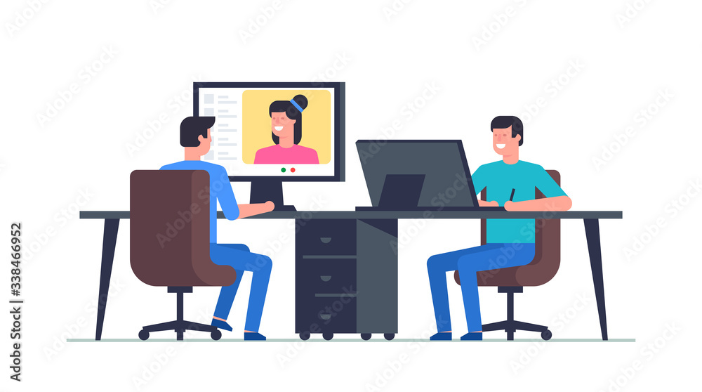 Work in office. Office business concept. Group of office workers. Remote team work. Flat Style. isolated on white background Work in office. Office business concept. Group of office workers. Remote team work. Flat Style. isolated on white background