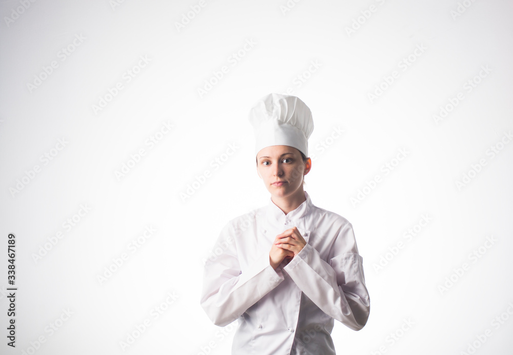 Chef woman. Isolated over white background Chef woman. Isolated over white background
