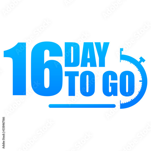 16 day to go label, red flat with alarm clock, promotion icon, Vector stock illustration: For any kind of promotion