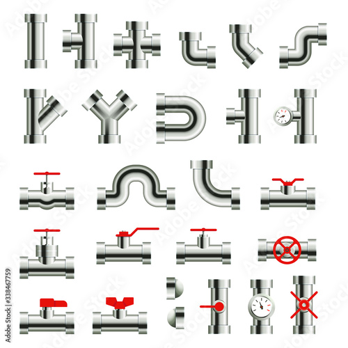 Isolated Metal Pipes and Parts. Steel Pipeline Fittings, Connectors and Valves. Industrial Plumbing for Water, Oil or Gas