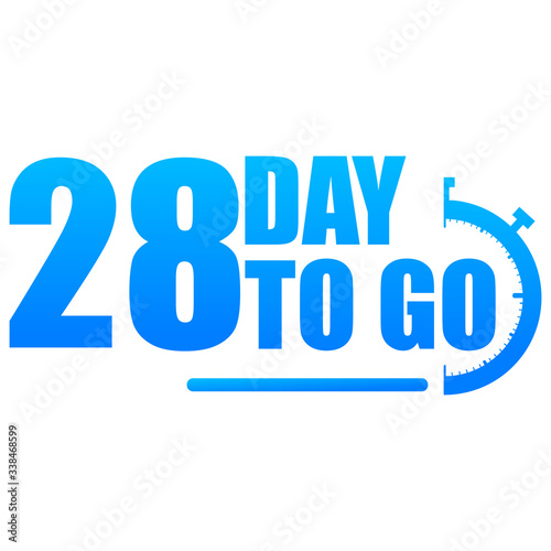 28 day to go label, red flat with alarm clock, promotion icon, Vector stock illustration: For any kind of promotion