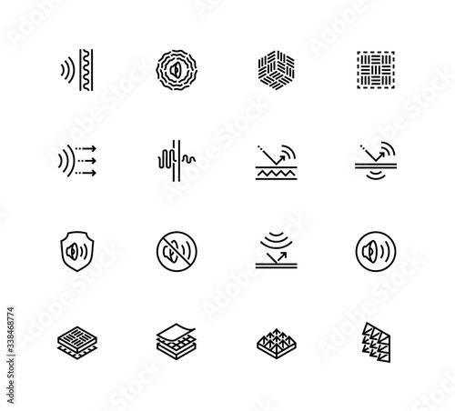 Acoustics and Acoustical Properties of Materials. Vector Icon set in Outline Style photo