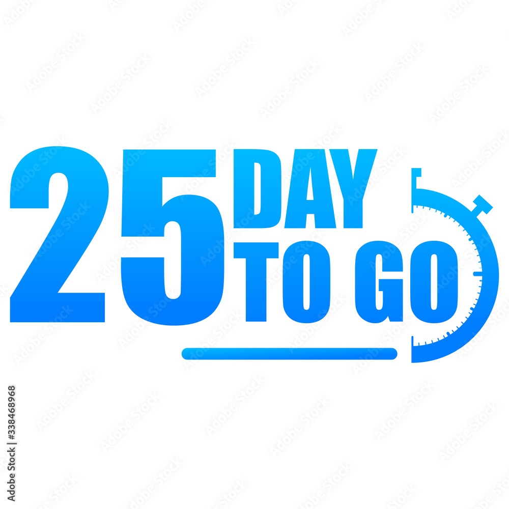 25 day to go label, red flat with alarm clock, promotion icon, Vector stock illustration: For any 

kind of promotion