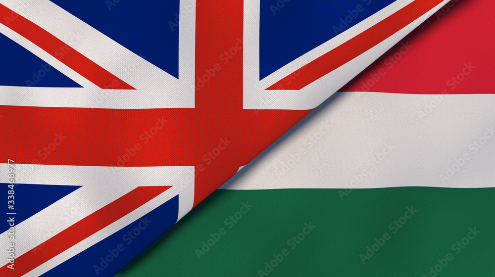The flags of United Kingdom and Hungary. News, reportage, business background. 3d illustration The flags of United Kingdom and Hungary. News, reportage, business background. 3d illustration