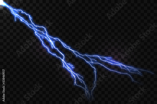 Vector Realistic Blue Lightning and Glowing Thunder Bolt