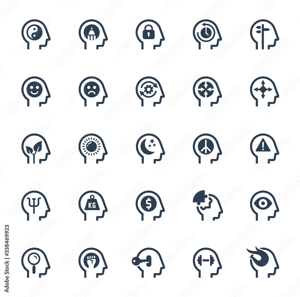 Psychology, Brain Activity and Processes Related Icon Set in Glyph Style Psychology, Brain Activity and Processes Related Icon Set in Glyph Style