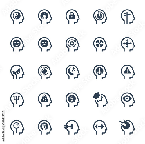 Psychology, Brain Activity and Processes Related Icon Set in Glyph Style