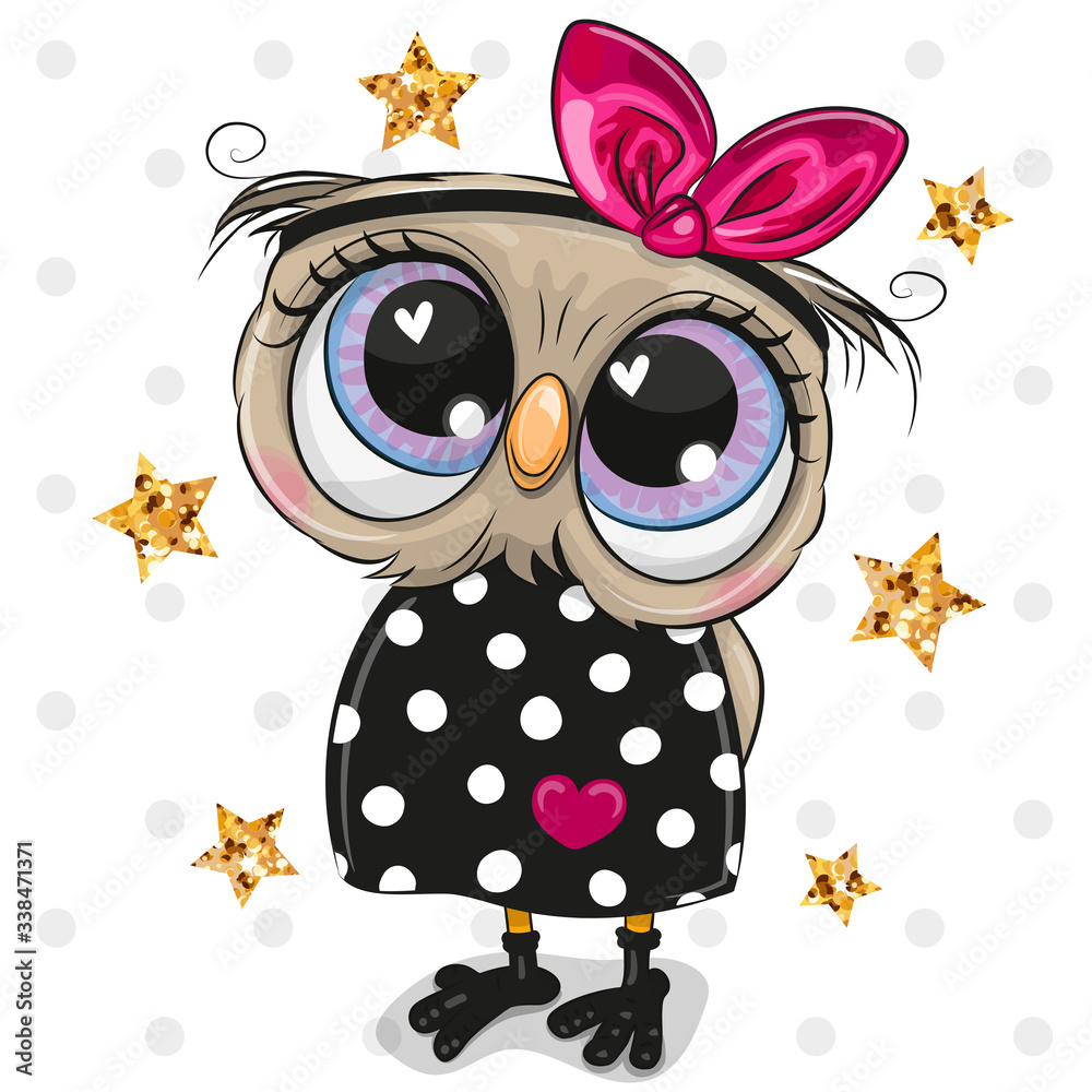 Fototapeta premium Cartoon Owl on a dots background