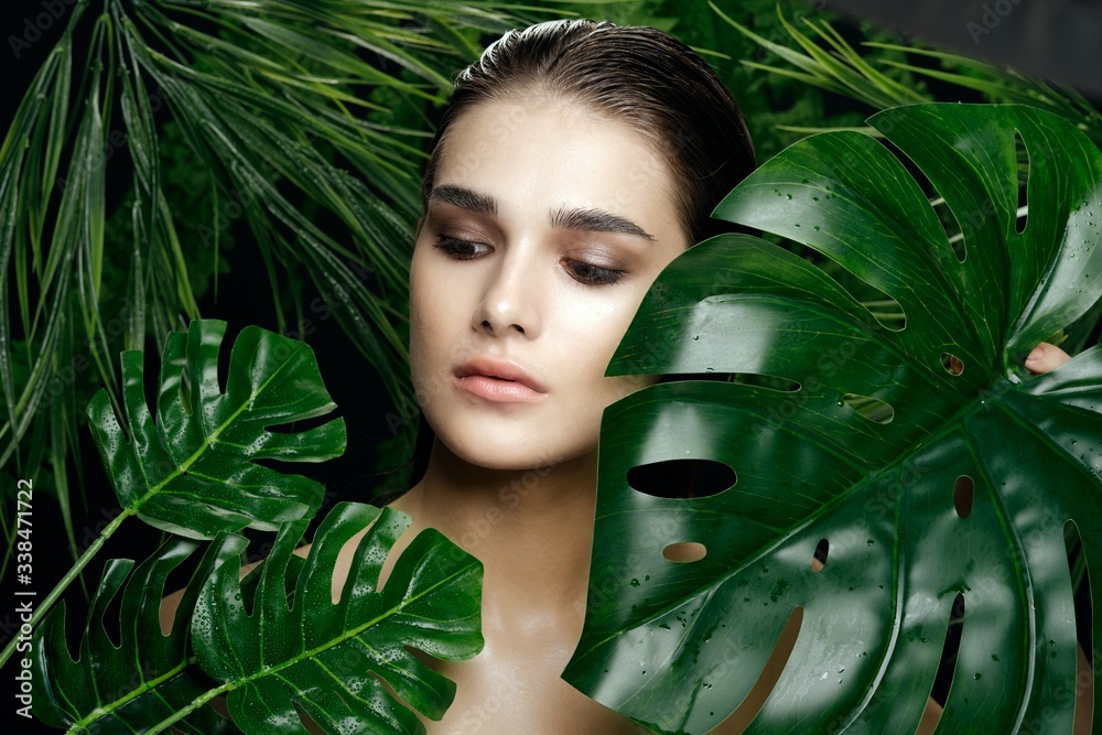 beautiful woman green leaves exotic beautiful woman green leaves exotic