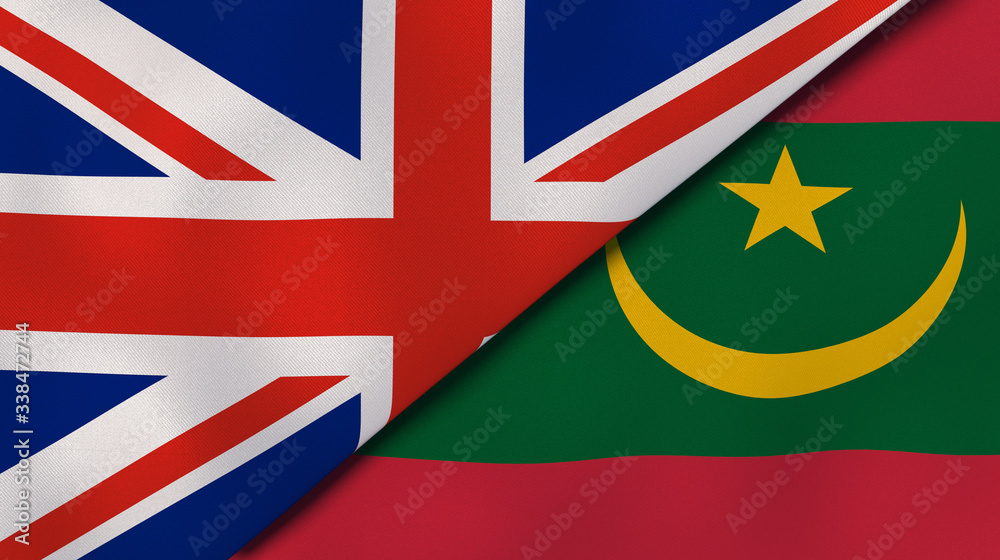 The flags of United Kingdom and Mauritania. News, reportage, business background. 3d illustration The flags of United Kingdom and Mauritania. News, reportage, business background. 3d illustration
