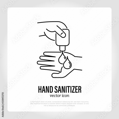 Hand sanitizer: disinfect hands with antibacterial gel. Hygiene for prevention COVID-19. Healthcare and medical vector illustration.