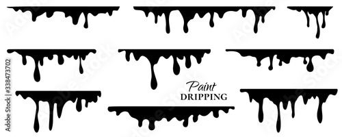 Paint dripping liquid. Black paint oil. Current inks. Vector illustration.