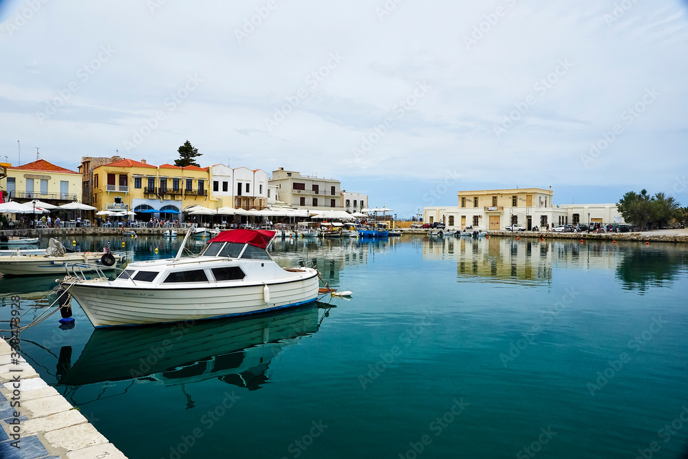 RETHYMNO , GREECE - MAY 30, 2019: View at sea port of Rethymno, the Crete island, Greece.