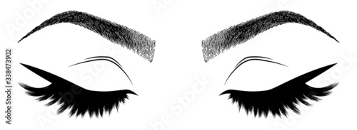 Illustration with woman's eyelashes and eyebrows. Realistic sexy makeup look. Tattoo design. Logo for brow bar or lash salon.