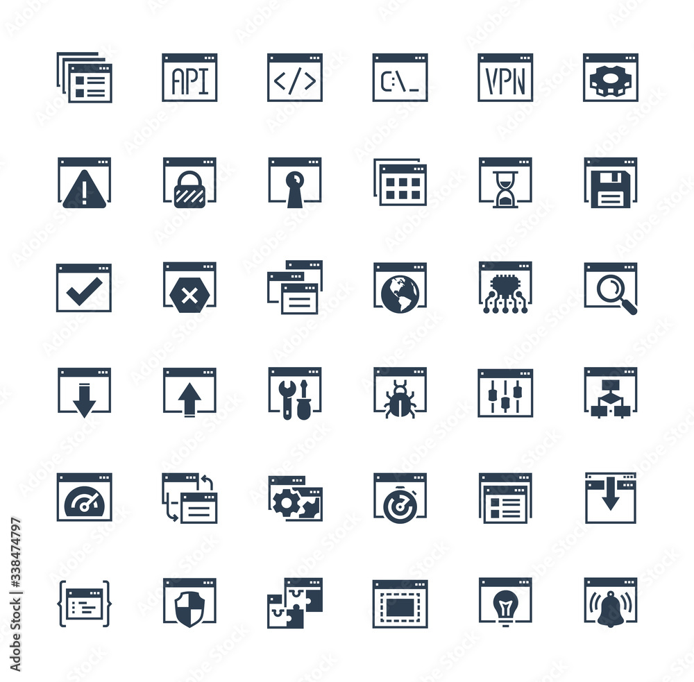 Applications and Programming Vector Icon Set in Glyph Style
