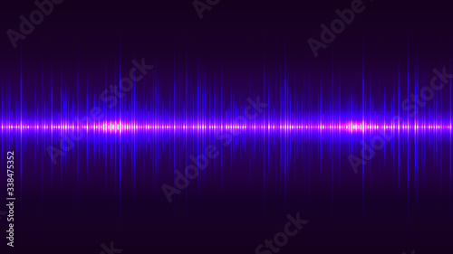 Purple neon sound wave, pulse of audio signal. Abstract spectrum equaliser
