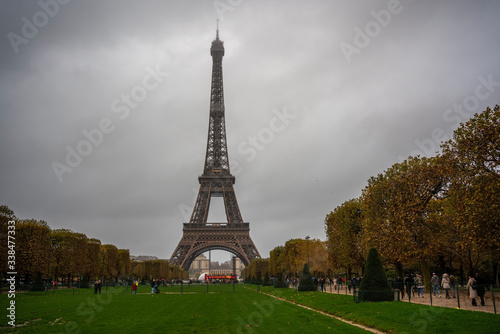 Paris. Eiffel Tower on a background of cloudy sky