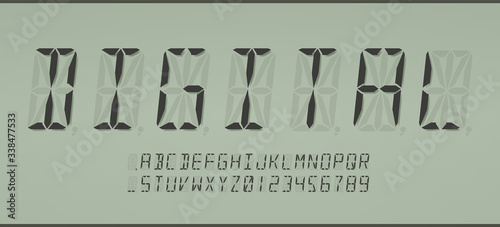 Digital 16-Segmented LCD Display Font in Calculator Style, Letters and Numerals