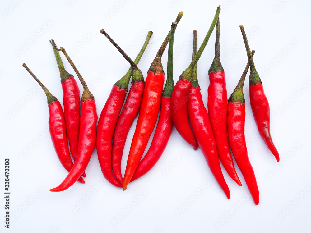 Top view of red hot chili pepper isolated on white background. Top view of red hot chili pepper isolated on white background.