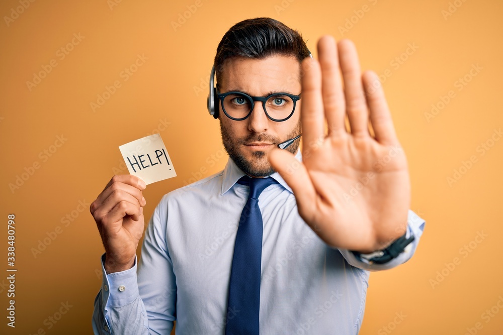 Business operator man with customer service headset from call center ...