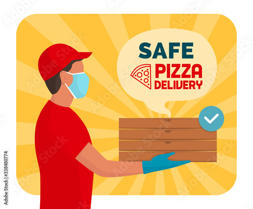 Safe pizza delivery at home during coronavirus covid-19 epidemic