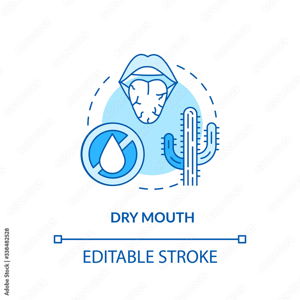 Dry mouth turquoise concept icon. Dehydration sign. Oral problem. Lack