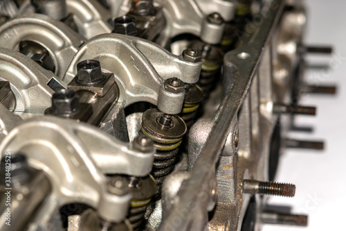 Cylinder head. Repair of the block head in close-up.