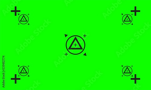 Green screen with VFX motion tracking markers. Chroma key color video footage